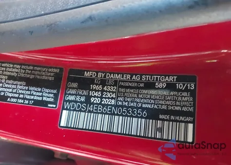 2014 Mercedes-Benz Cla 250 z USA, uszkodzony, nr VIN WDDSJ4EB6EN053356